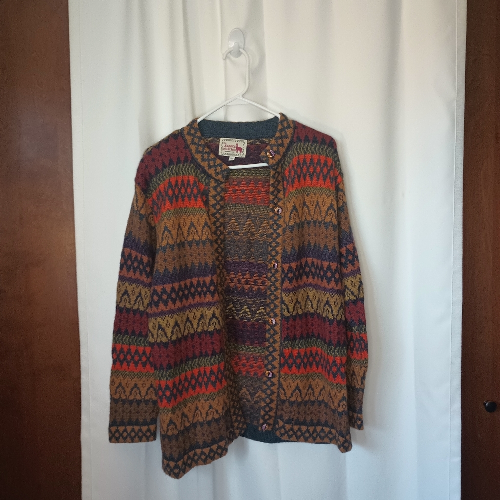 The Alpaca Connection Colorful Nordic Cardigan XL Peru 90s Folklore Boho Cabin